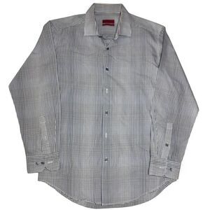 Alfani Men's Fitted Performance Blue Gingham Button Down white blue Shirt